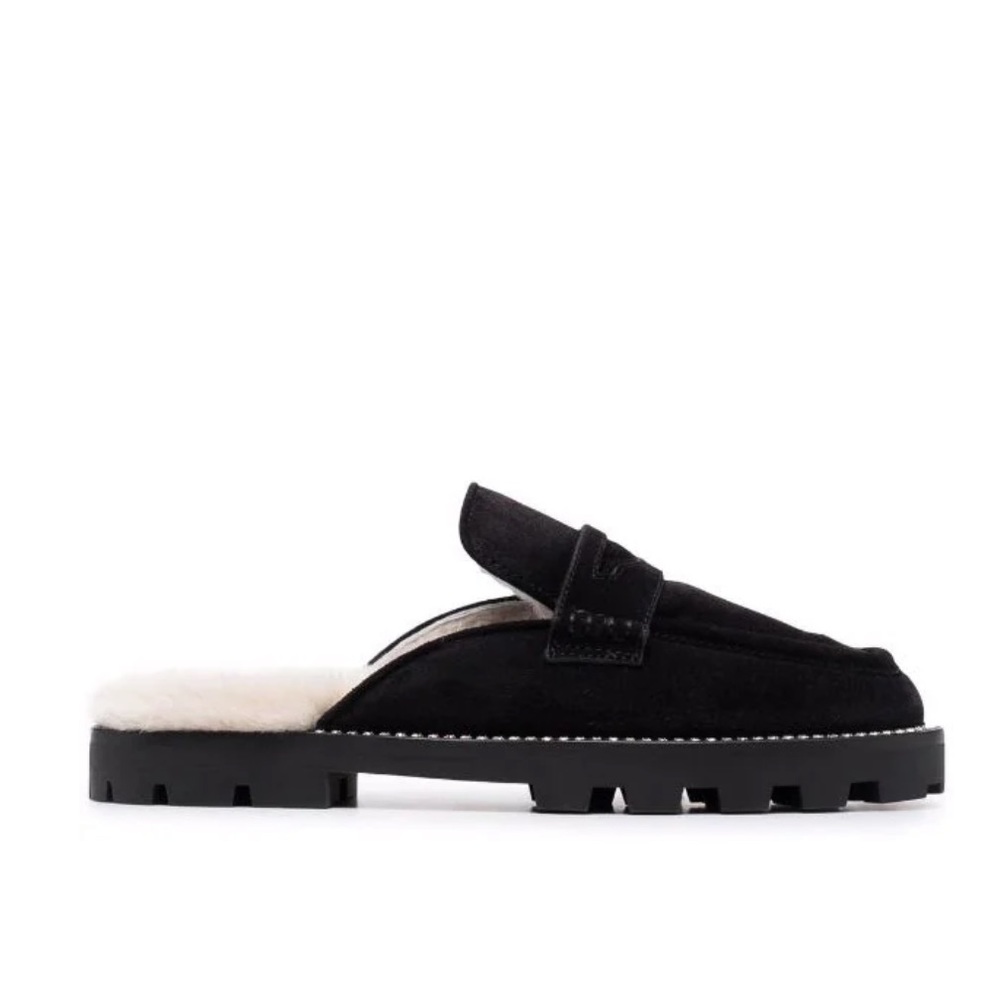 NWOT Jimmy Choo Ronnie Black Shearling Mules 37.5